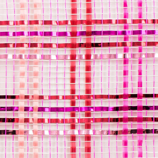 10" Vertical Foil Plaid Mesh Ribbon: Pink and Red (10 Yards)