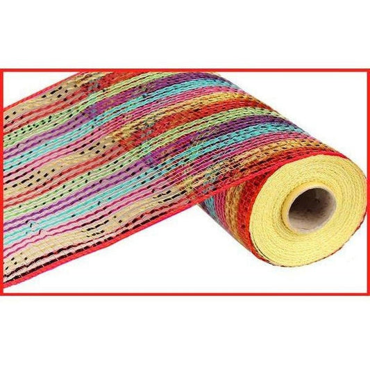 10" Wide Foil Stripes Poly Deco Mesh Ribbon: Bright Multi (10 Yards)