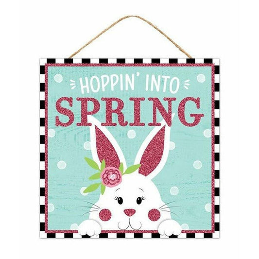 10" Wooden Sign: Hoppin Into Spring
