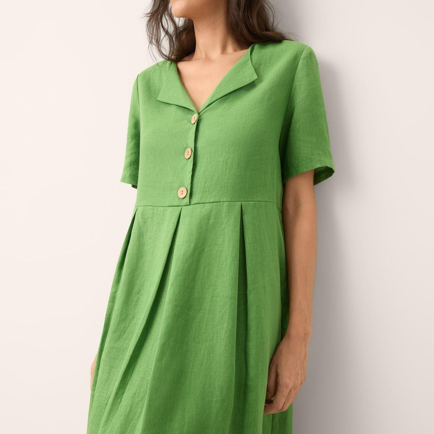 100% Linen Split Neck Button Detail Midi Dress SERAPHINE