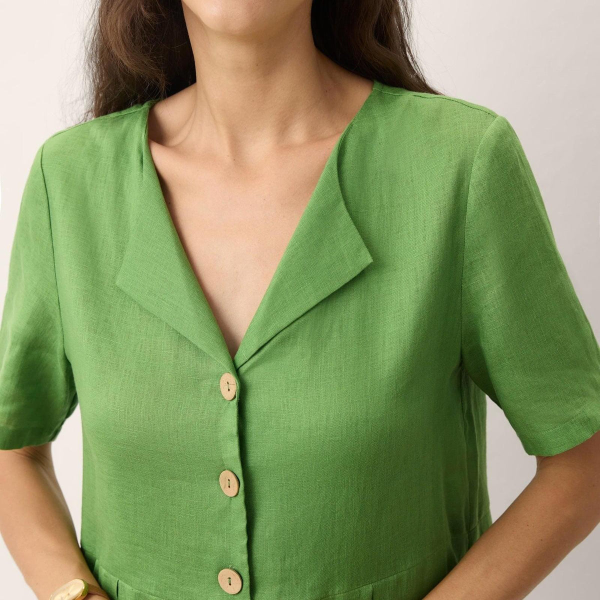 100% Linen Split Neck Button Detail Midi Dress SERAPHINE