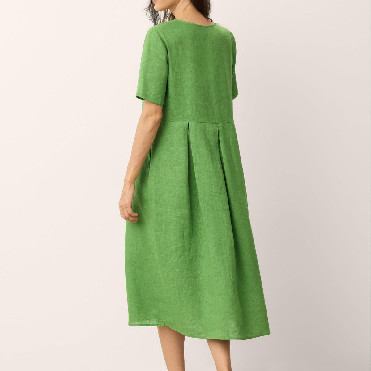 100% Linen Split Neck Button Detail Midi Dress SERAPHINE