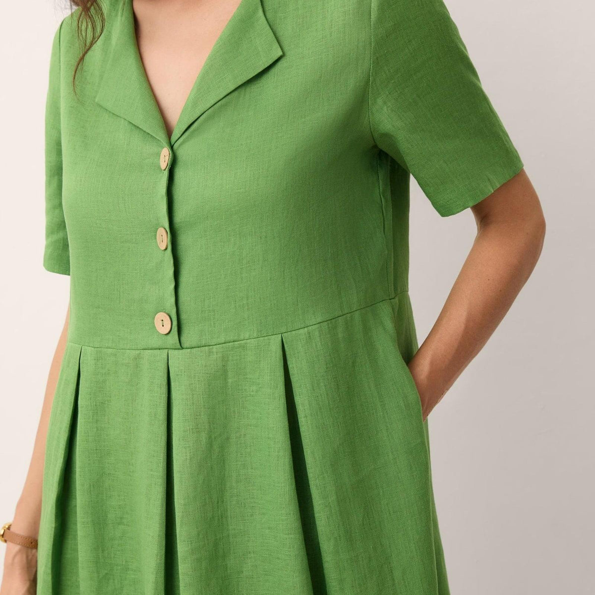 100% Linen Split Neck Button Detail Midi Dress SERAPHINE