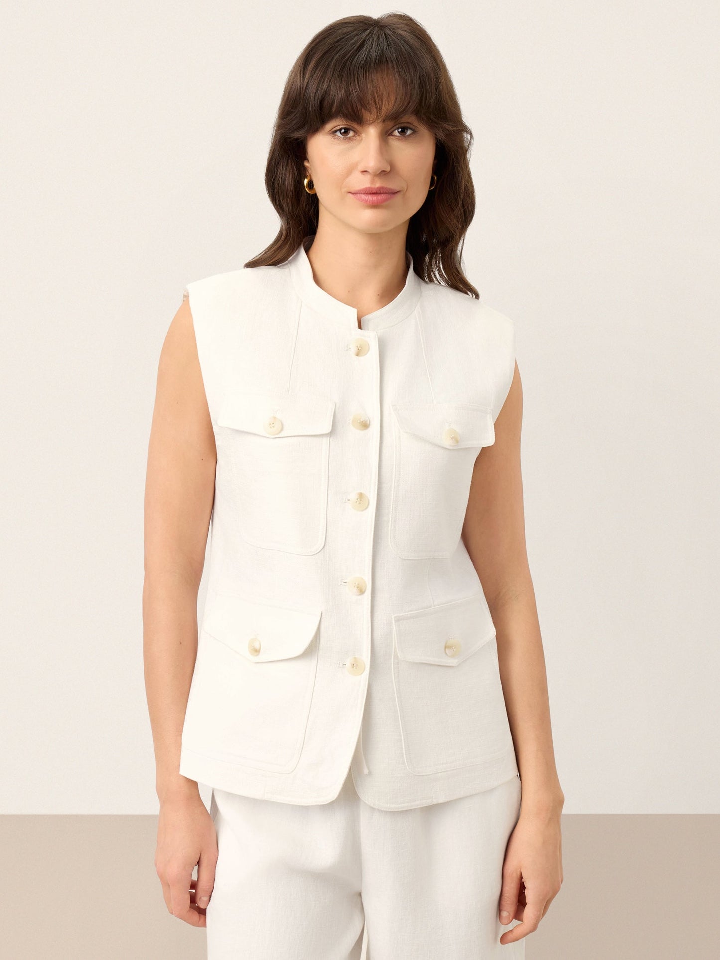 Linen Four-Pocket Tailored Sleeveless Vest COSIMA