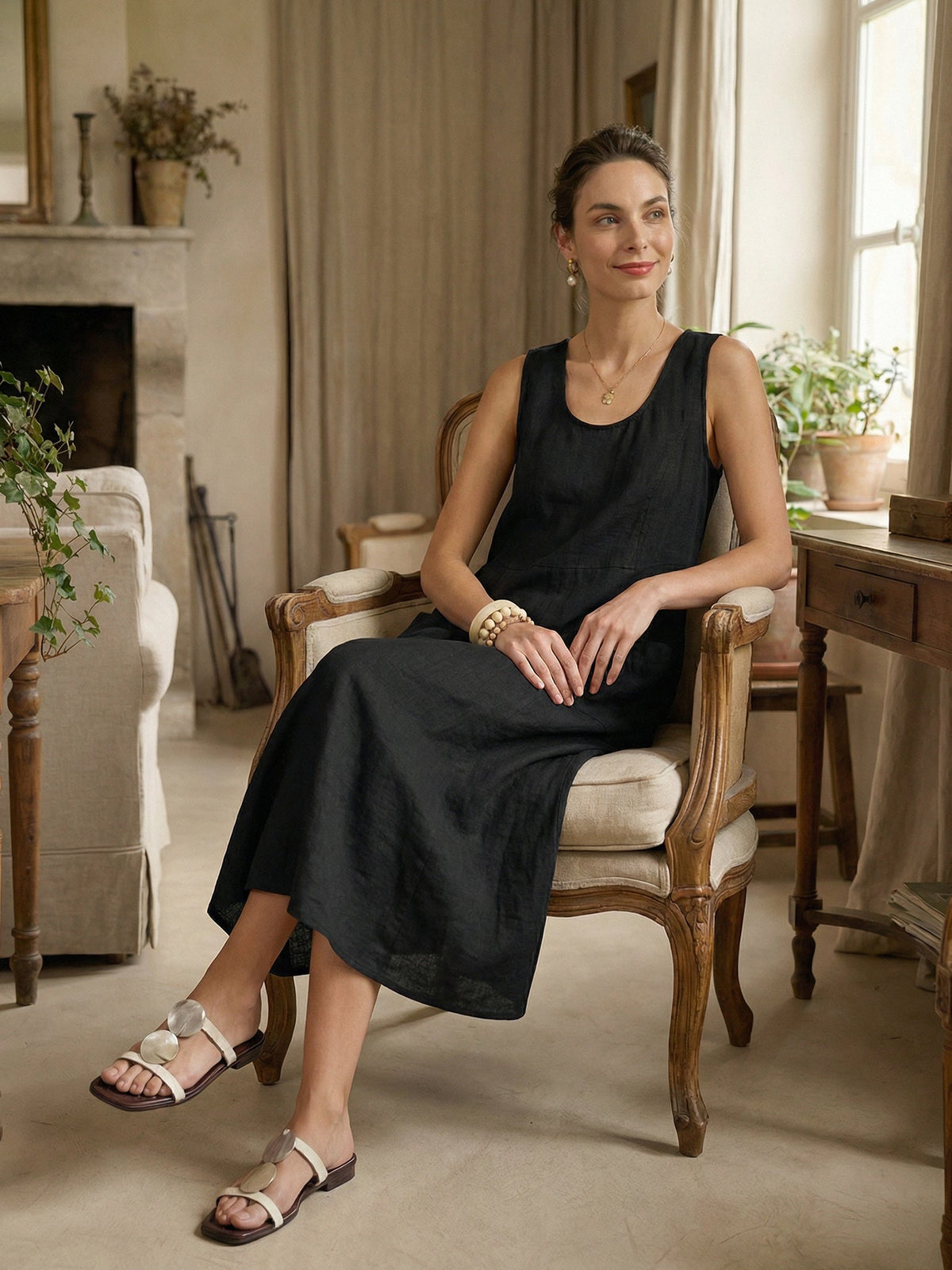 a woman sitting in a chair