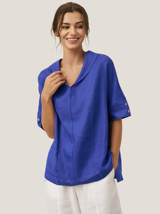 Linen V-Neck Short Sleeve Shirt SIERRA