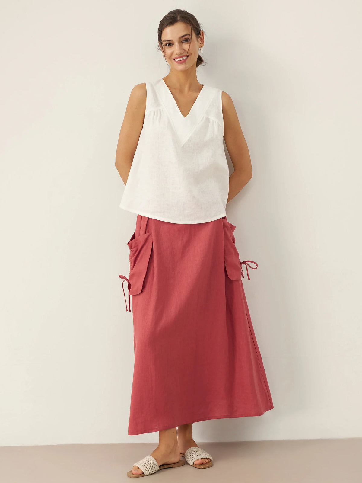100% Linen V-Neck Sleeveless Tank Top NICOLE