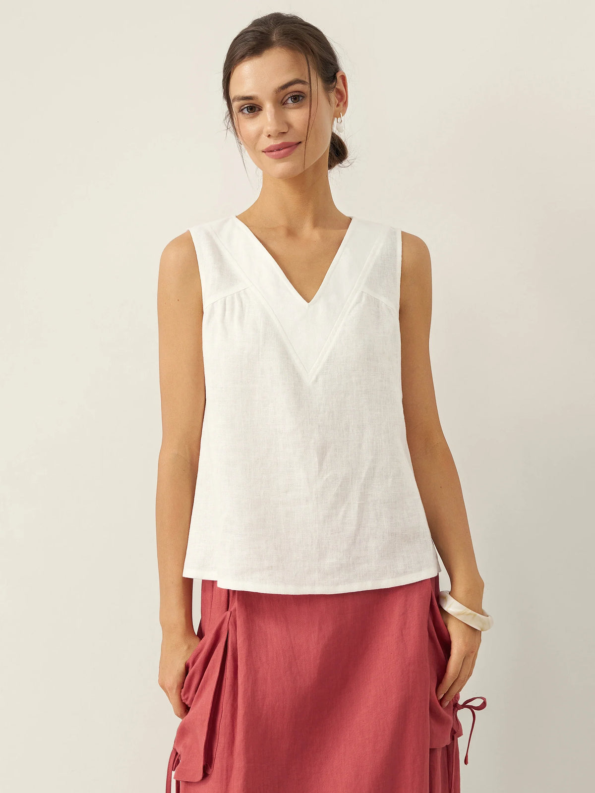 100% Linen V-Neck Sleeveless Tank Top NICOLE