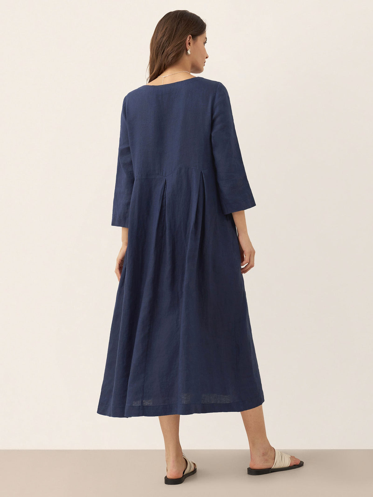 a woman in a blue dress