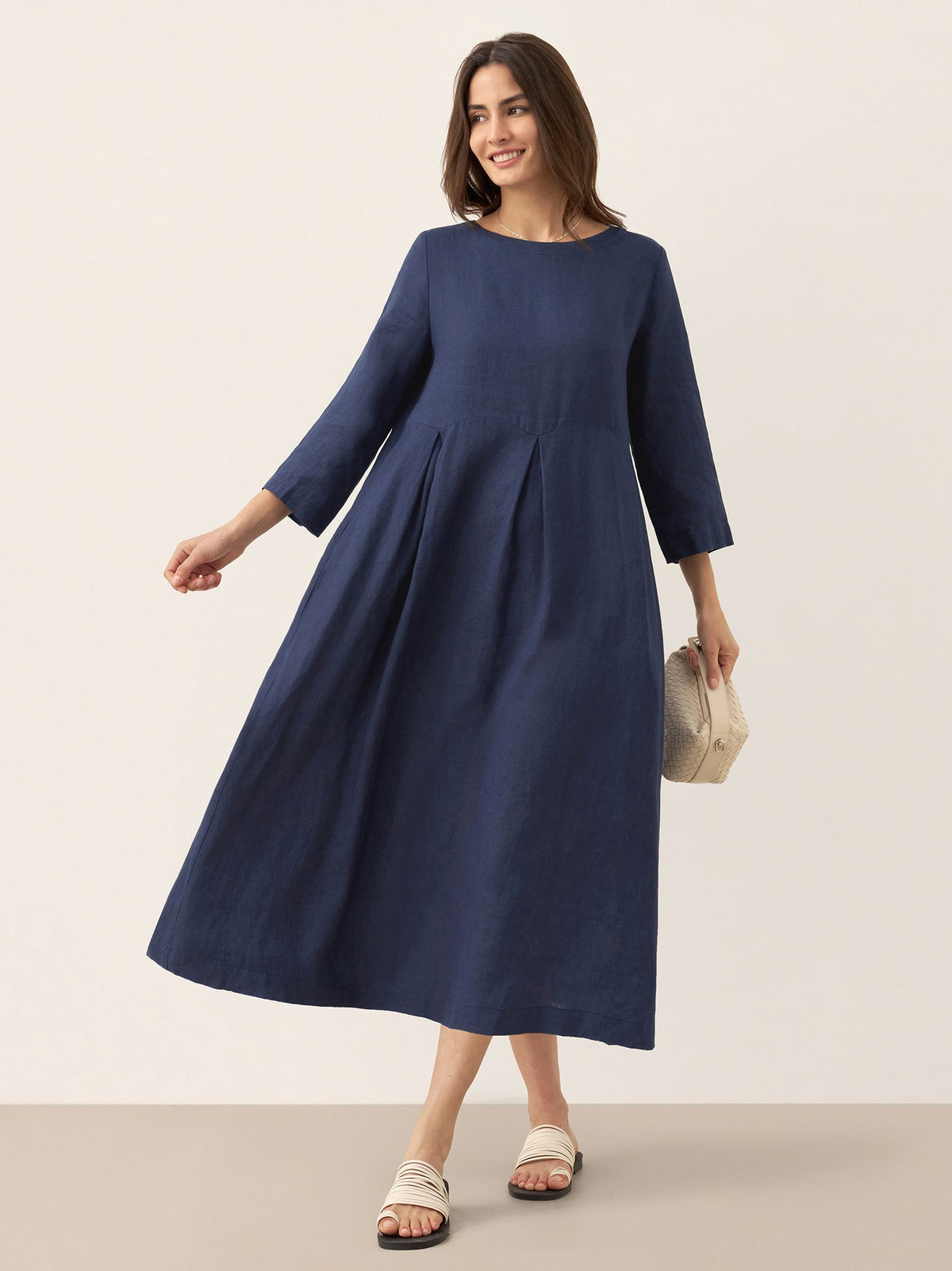 a woman in a blue dress