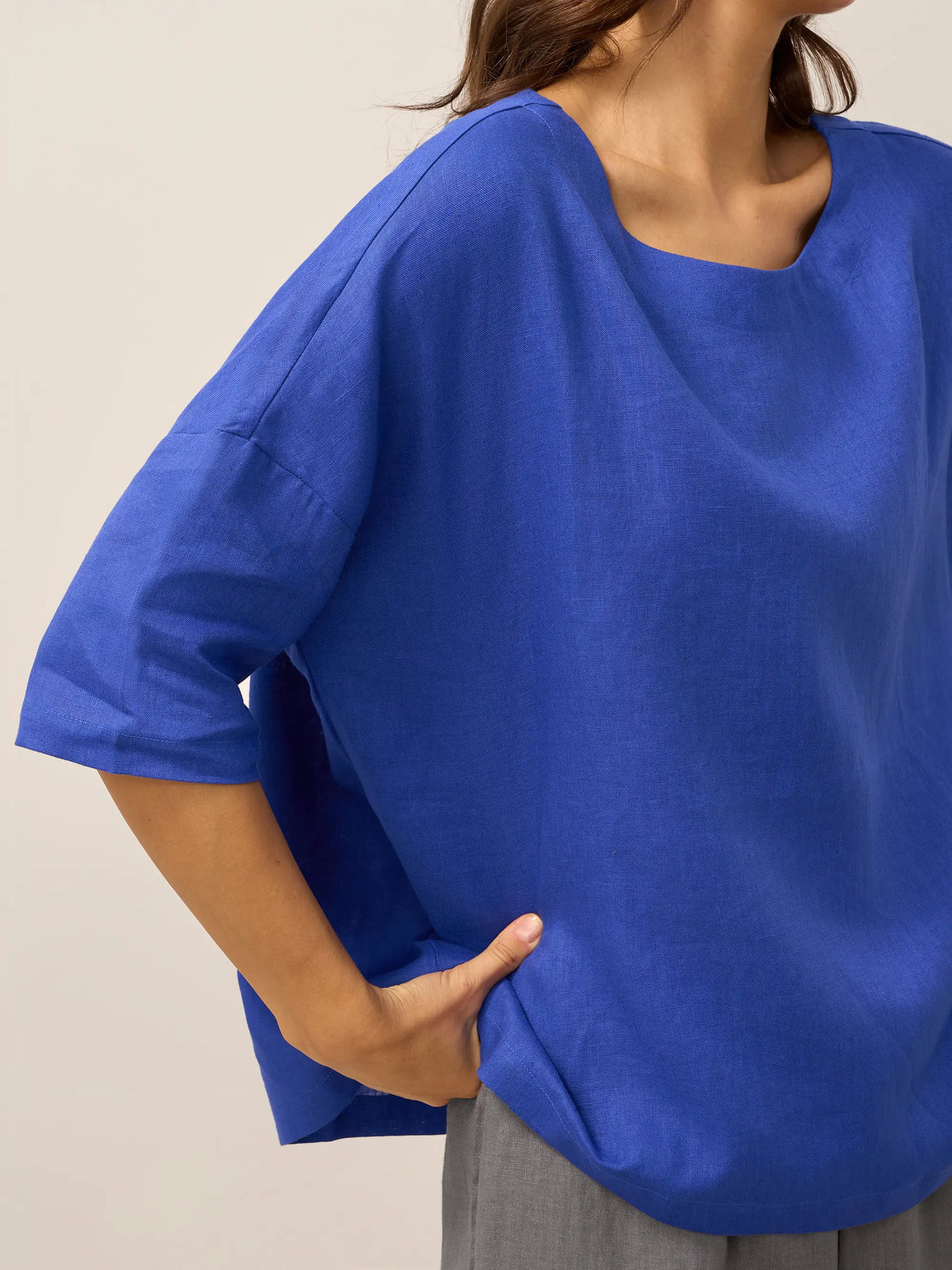 a person wearing a blue shirt