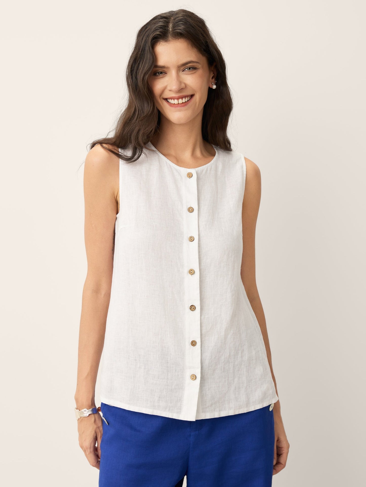 100% Linen Buttons Down Tank Top ERIN