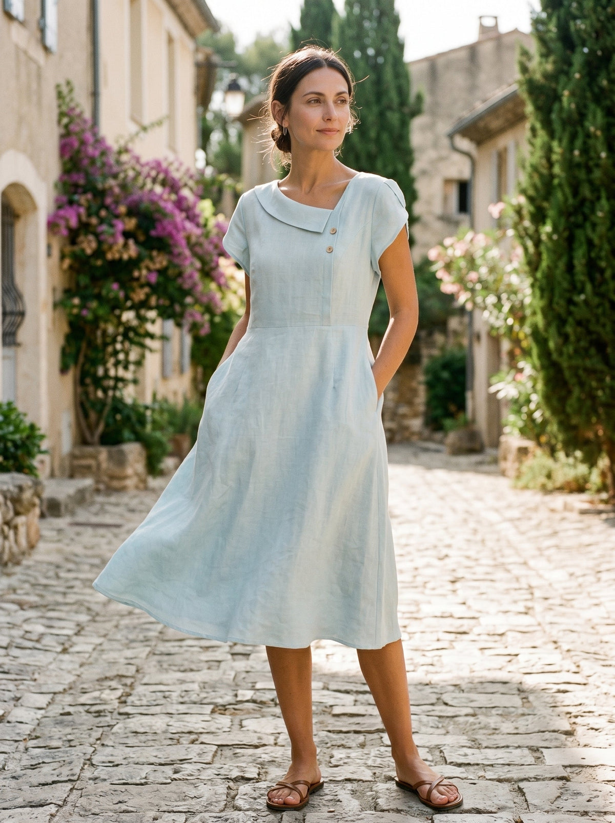 a woman in a dress