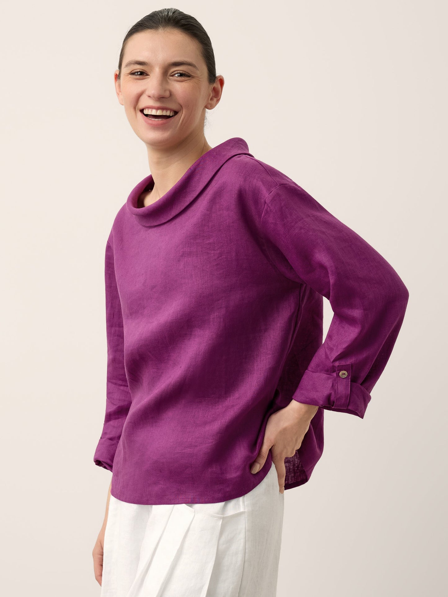 100% Linen Draped Neck Top HOLLIS