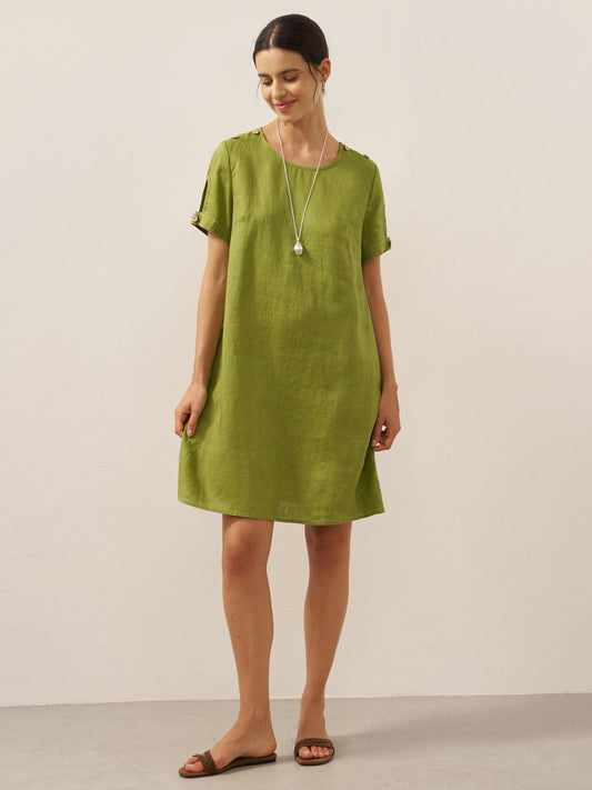 100% Linen Buttoned Cutout Sleeve Mini Dress LIA