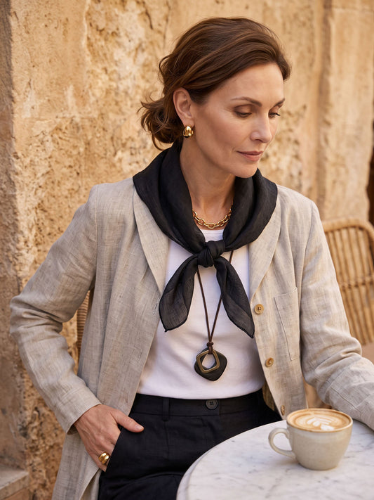 100% Linen Hand-Stitched Square Scarf