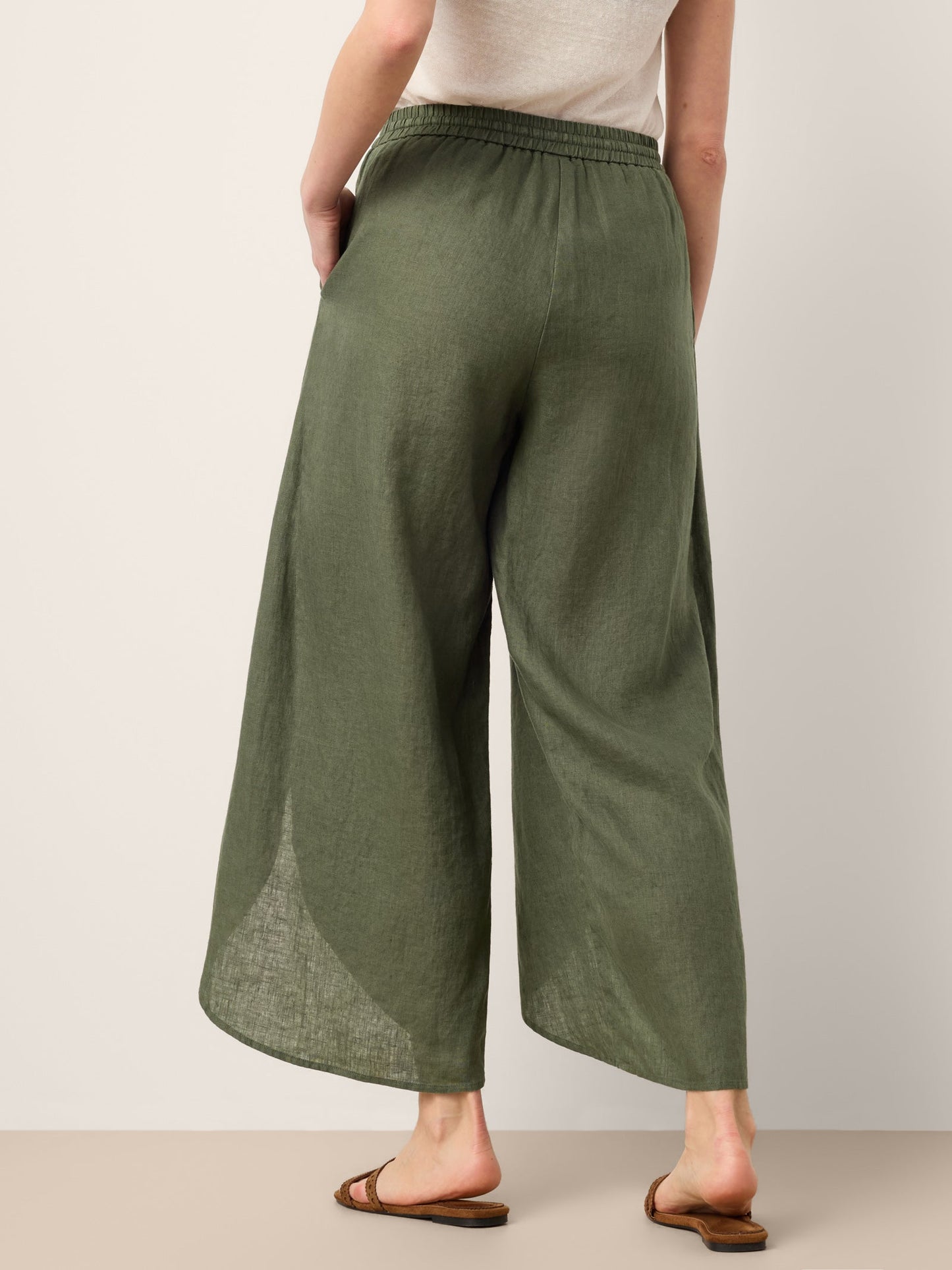 100% Linen Layered Slit Wide-Leg Drawstring Pants PEREGRINE