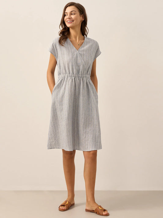 100% Linen Striped Elastic-Waist Mini Dress ARIA