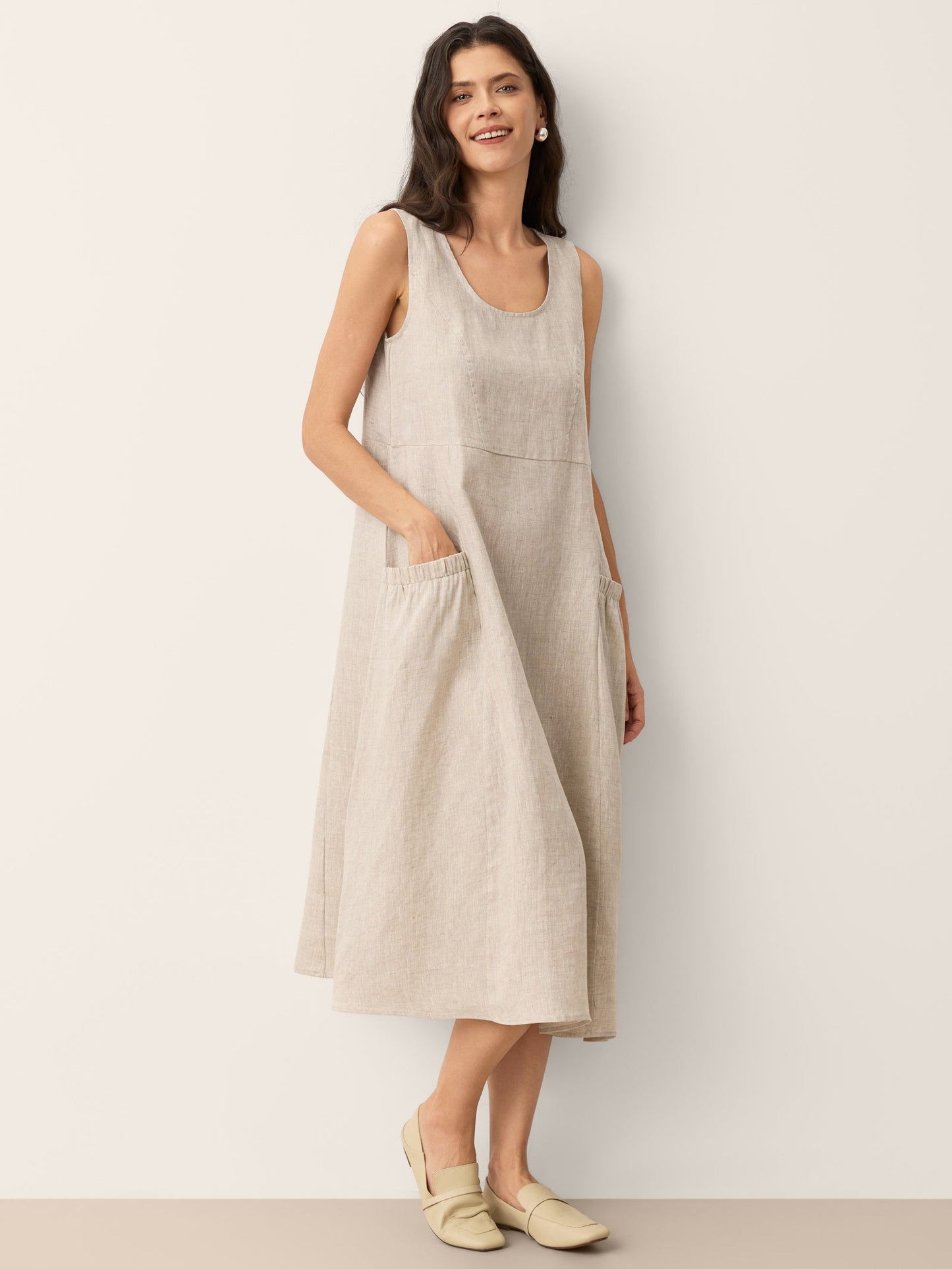 100% Linen Swing Beach Tank Dress GIANA