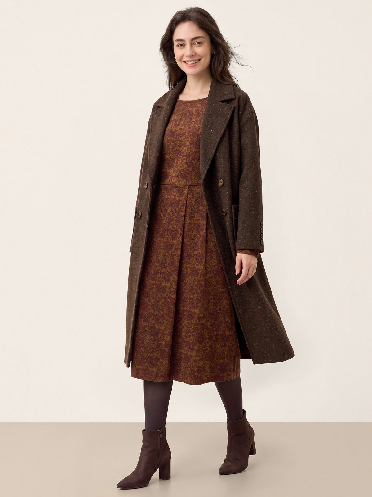 100% Organic Cotton Ruched Print Boat Neck Midi Dress CRESSIDA
