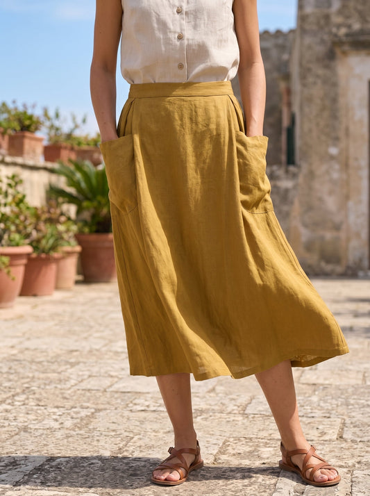 Linen-Cotton Elastic Waist Skirt MARINA