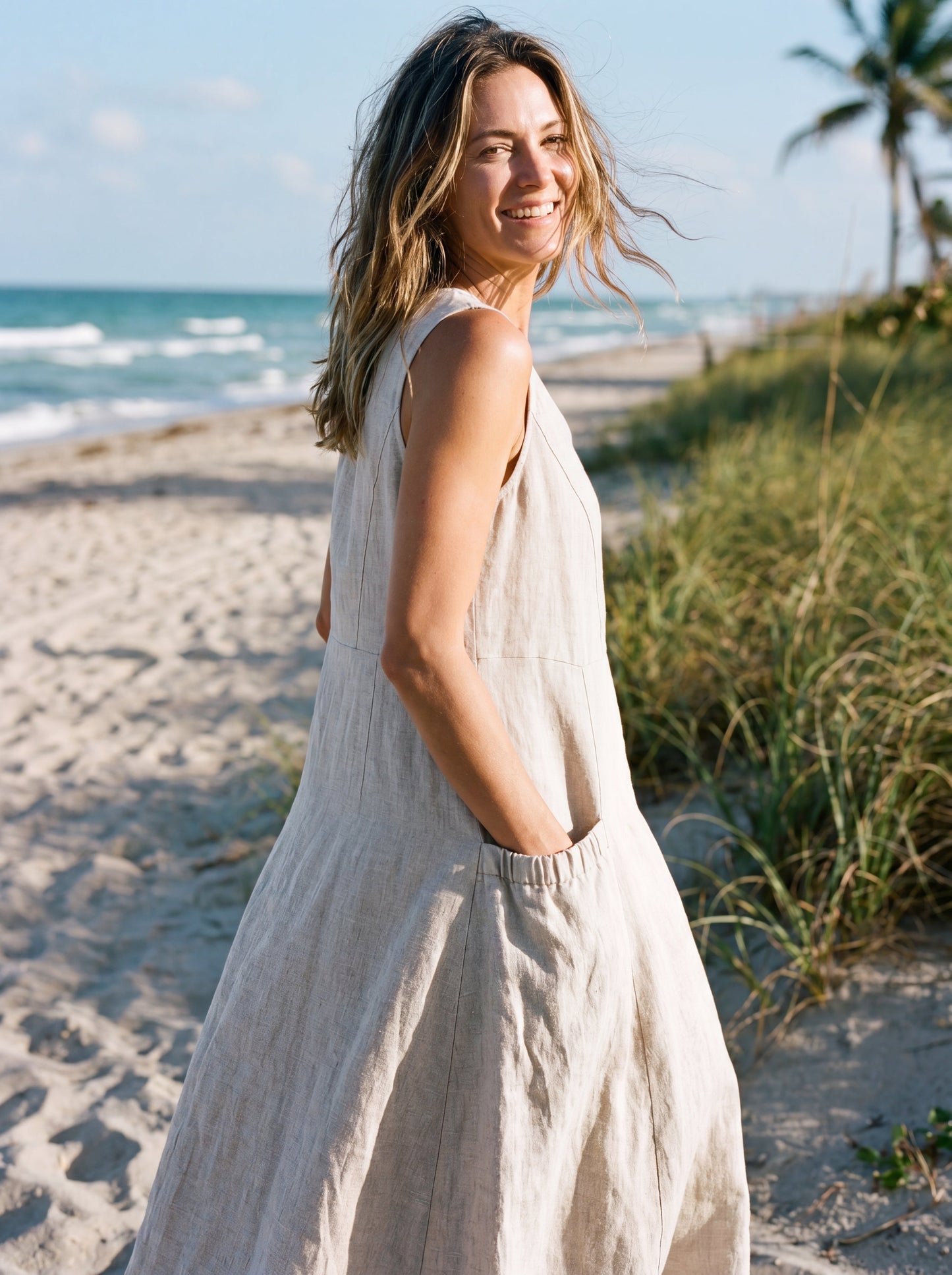 100% Linen Swing Beach Tank Dress GIANA