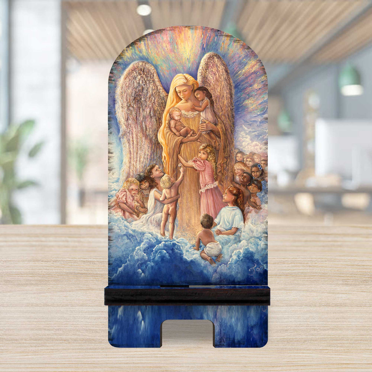Blessing Mother Cell Phone Stand Inspirational Decor Wood Mobile Tablet Holder Charging Station Organizer by Josephine Wall - 892083-JW
