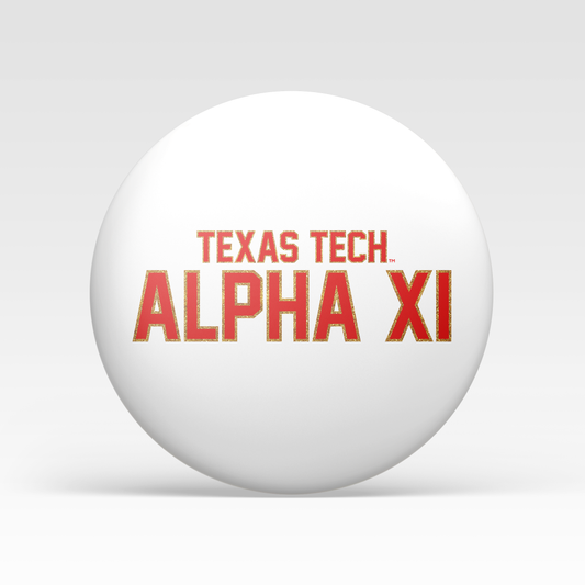 a white ball with red text
