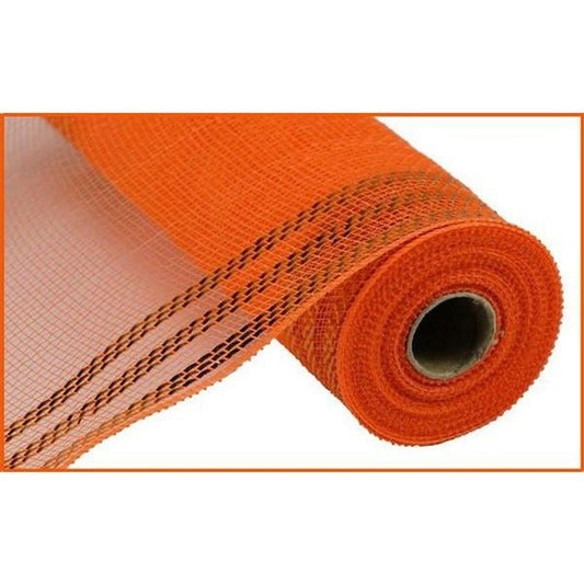 10.25" Metallic Border Stripe Mesh Ribbon: Orange (10 Yards)