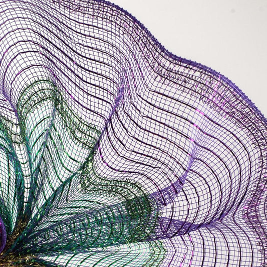 10.25" Poly Deco Tinsel Mesh Ribbon: Mardi Gras Stripe (10 Yards)