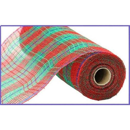 10.5" Faux Jute Check Foil Mesh Ribbon: Red/Green (10 Yards)