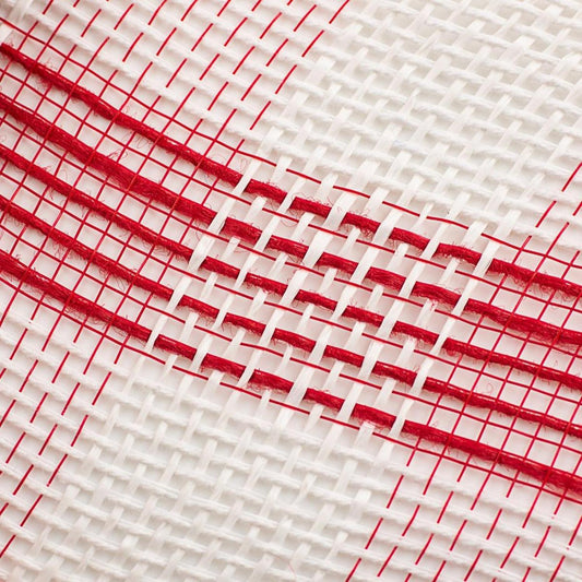 10.5" Faux Jute Check Mesh Ribbon: Red & White (10 Yards)