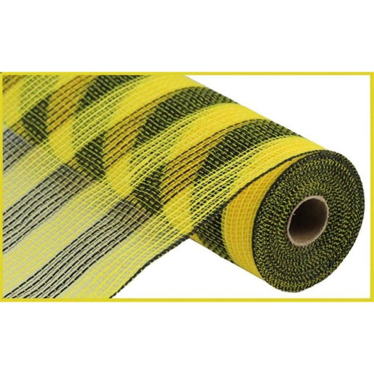 10.5" Faux Jute Striped Mesh Ribbon: Yellow & Black (10 Yards)