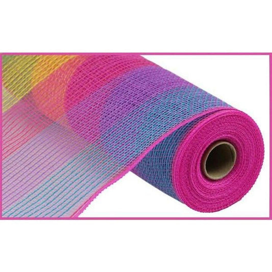 10.5" Faux Jute Wide Stripe Mesh Ribbon: Hot Pink, Lavender, Green, Yellow, Turquoise (10 Yards)