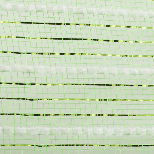 10.5" Snowdrift Poly Metallic Foil Mesh Ribbon: Lime Green White (10 Yards)