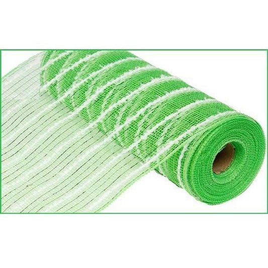 10.5" Snowdrift Poly Metallic Foil Mesh Ribbon: Lime Green White (10 Yards)
