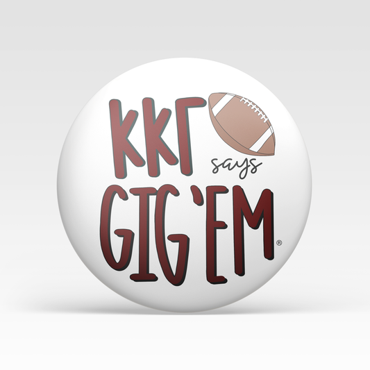 a white ball with red text and a football