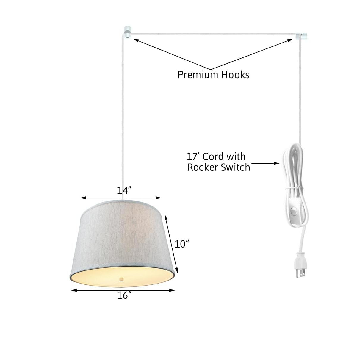 10"W 2 Light Swag Plug-In Pendant Light Textured Oatmeal with Diffuser White Cord