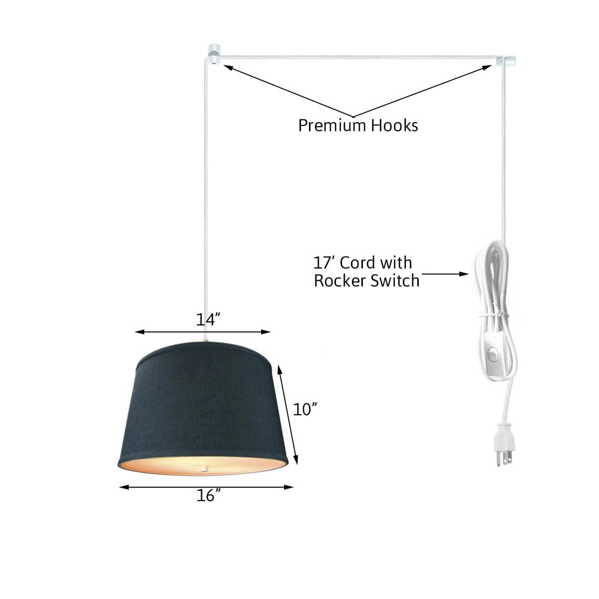 10"W 2 Light Swag Plug-In Pendant Light Textured Slate Blue with Diffuser White Cord