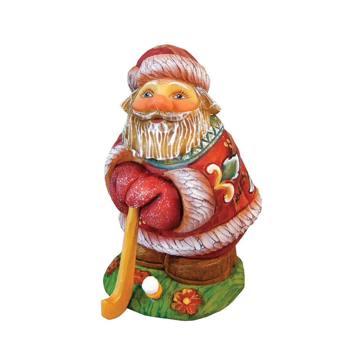 Mini Golfer Santa on Base Handcrafted Christmas Figurine - G. DeBrekht - Christmas Santa Snowman Decor - 517675
