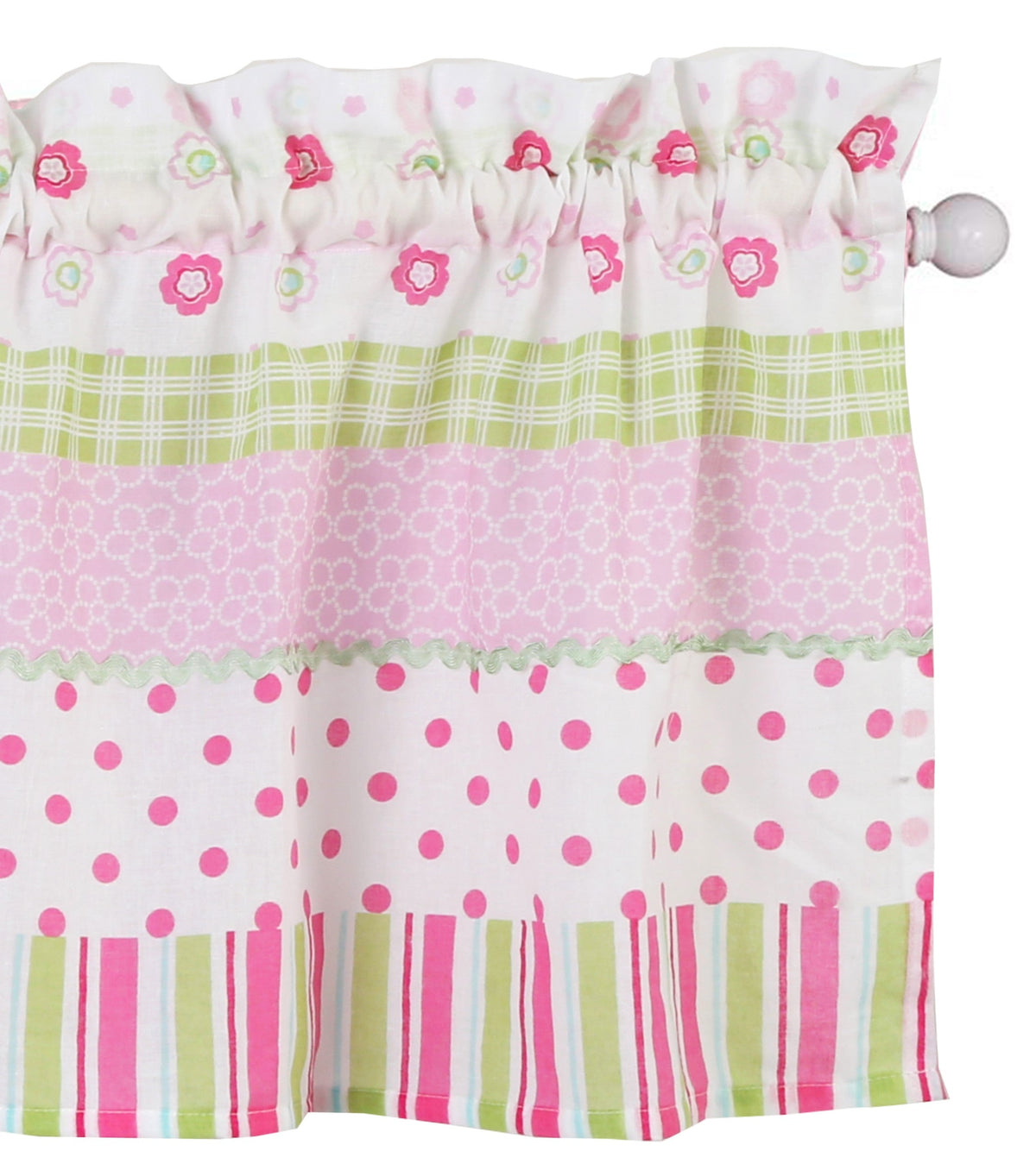 a curtain with pink and green stripes