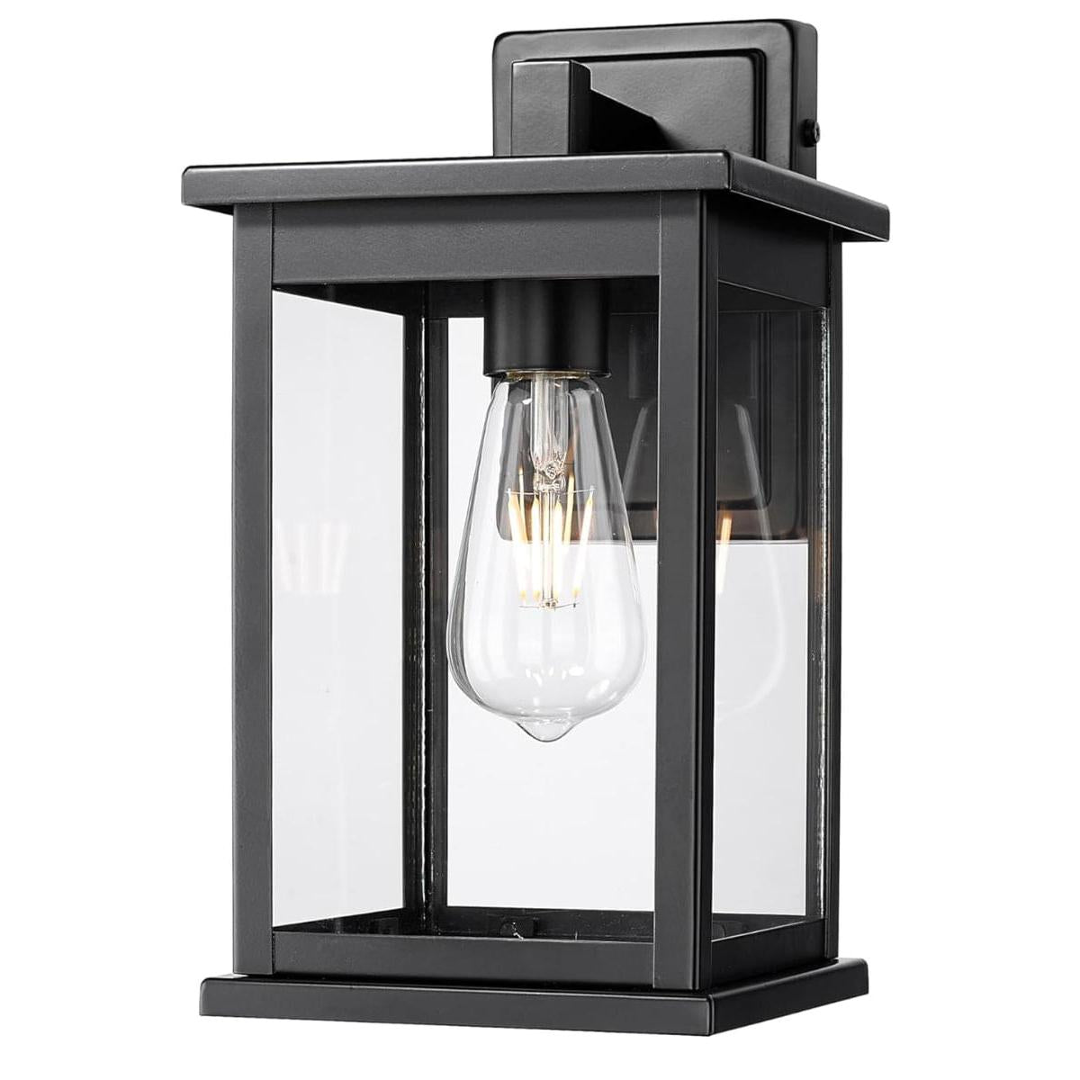 11"H Bowton II Outdoor Wall Light - Dusk to Dawn Matte Black Finish with Glass Shade by Millennium Lighting