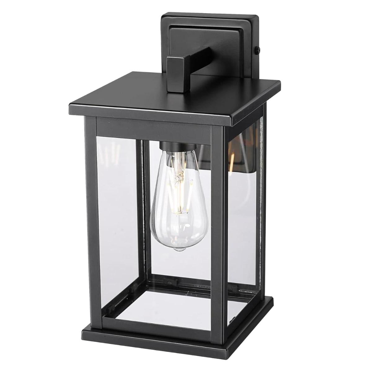 11"H Bowton II Outdoor Wall Light - Dusk to Dawn Matte Black Finish with Glass Shade by Millennium Lighting