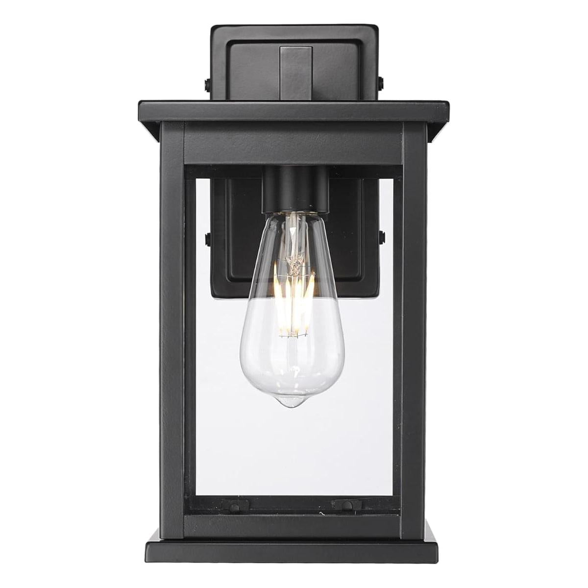 11"H Bowton II Outdoor Wall Light - Dusk to Dawn Matte Black Finish with Glass Shade by Millennium Lighting