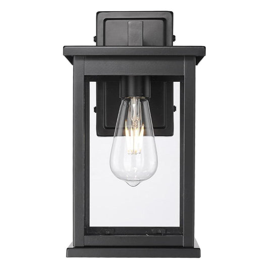 11"H Bowton II Outdoor Wall Light - Dusk to Dawn Matte Black Finish with Glass Shade by Millennium Lighting