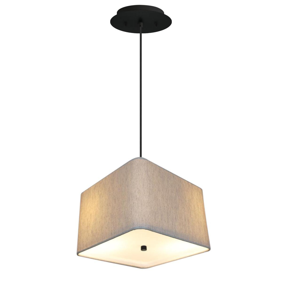 12" W 2 Light Pendant Rounded Corner Square Oatmeal Drum Shade with Diffuser, Black Cord