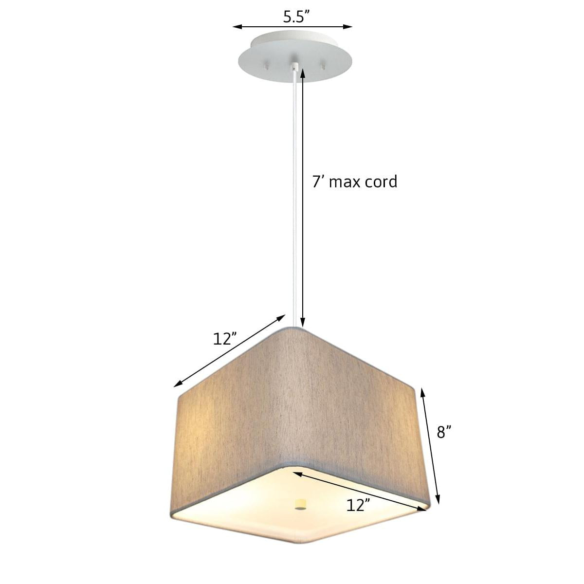 12" W 2 Light Pendant Rounded Corner Square Oatmeal Drum Shade with Diffuser, White Cord