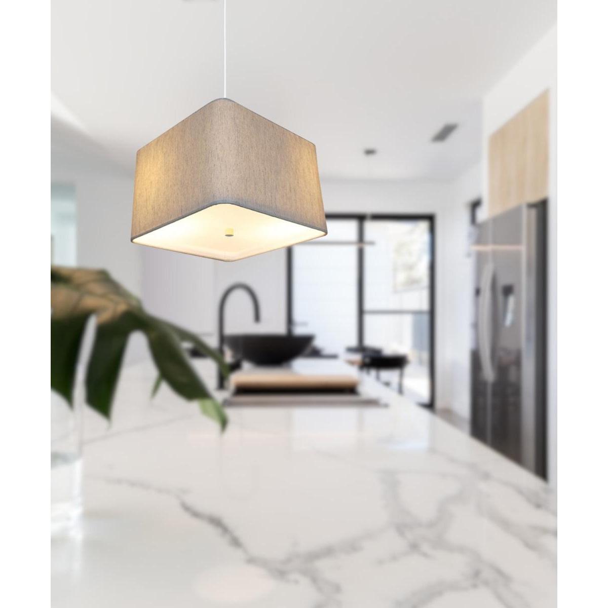 12" W 2 Light Pendant Rounded Corner Square Oatmeal Drum Shade with Diffuser, White Cord