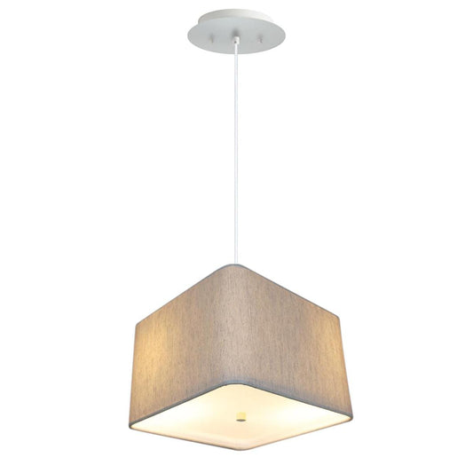 12" W 2 Light Pendant Rounded Corner Square Oatmeal Drum Shade with Diffuser, White Cord