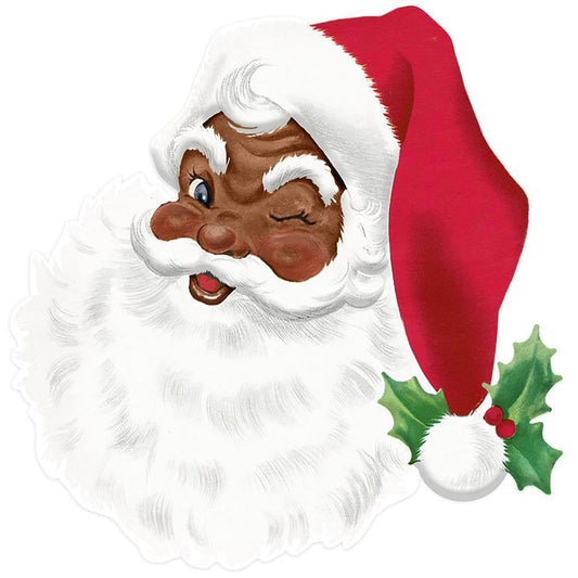 12" Metal Embossed African Santa Face